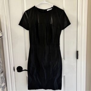 MANGO MNG Faux Leather Short Sleeve Black Sheath Dress XS Fast Ship